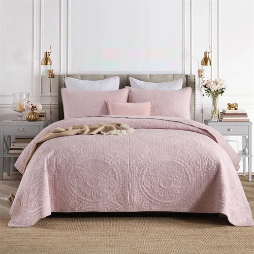 100% Cotton Embossed Blush Medallion Majesty Coverlet Bedspread Set