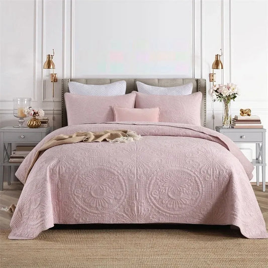 100% Cotton Embossed Blush Medallion Majesty Coverlet Bedspread Set