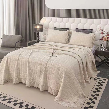 100% Cotton Embossed Cream Fringe Luxe Coverlet Bedspread Set
