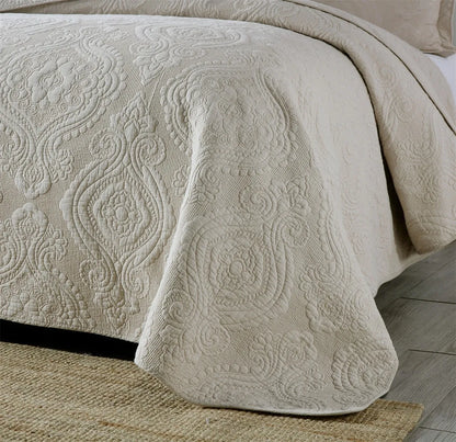 100% Cotton Embossed Ivory Floral Grace Coverlet Bedspread Set