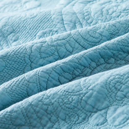 100% Cotton Embossed Sky Blue Bloom Coverlet Bedspread Set