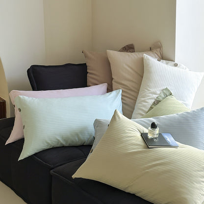 White Wide Stripes Long Staple Cotton Sateen Pillowcase Set - Jacquard Striped, Pure Cotton, 48x74cm (Pair)