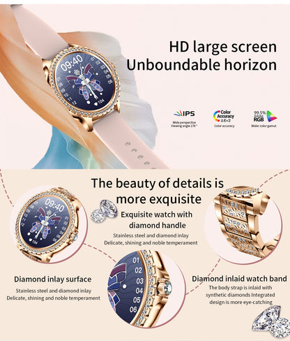 Elegant Women's Smartwatch,HD Touchscreen, Bluetooth Calls, Health Monitoring(gold)