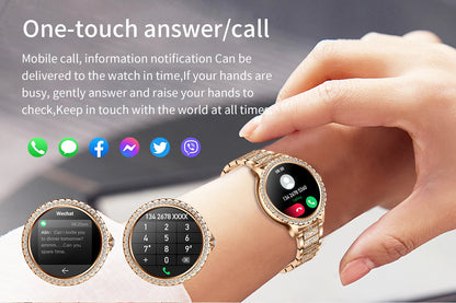 Elegant Women's Smartwatch,HD Touchscreen, Bluetooth Calls, Health Monitoring(Gold Thin Steel Strip)