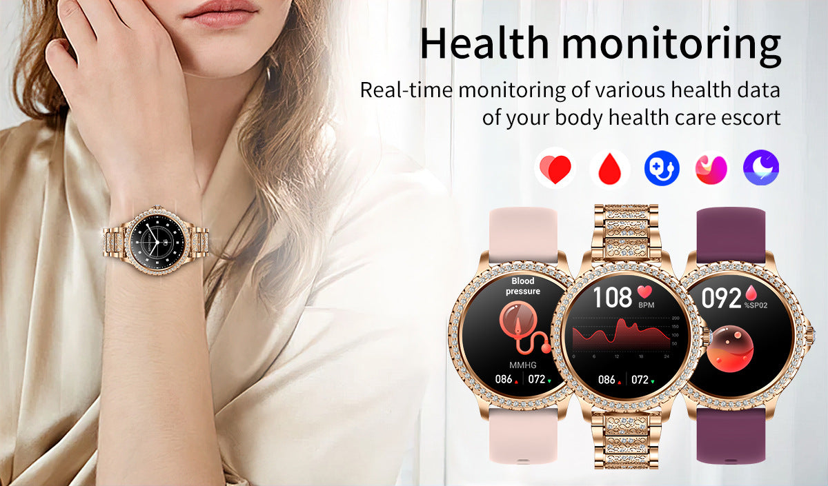 Elegant Women's Smartwatch,HD Touchscreen, Bluetooth Calls, Health Monitoring(Black Thin Steel Strip)