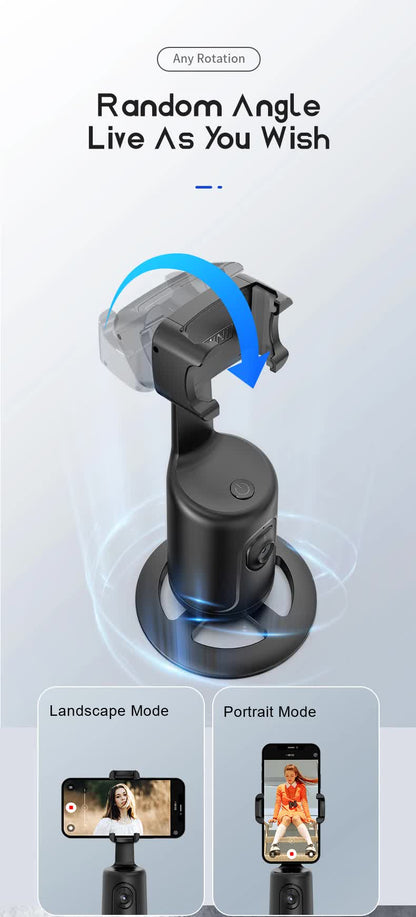 Black AI Smart Auto Tracking Phone Holder - 360° Rotation Face & Body Tracking Mount