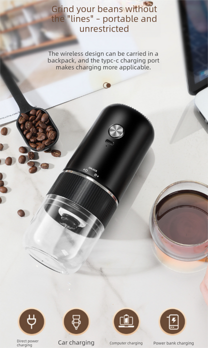 Portable Electric Coffee Grinder Wireless Rechargeable Burr Mill with Cleaning Brush Automatic Bean Grinder MDJ-13 White