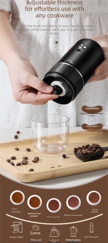 Portable Electric Coffee Grinder Wireless Rechargeable Burr Mill with Cleaning Brush Automatic Bean Grinder MDJ-13 White