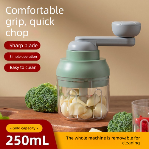 Manual Mini Garlic Chopper & Food Processor 250ml Portable Hand-Crank Mincer for Garlic, Meat, and Baby Food – Matcha Green