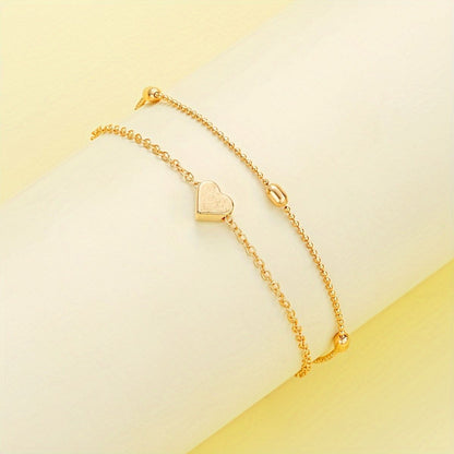 Gold Double-Layer Heart Charm Necklace and Bracelet Set – Women’s Layered Jewelry Set