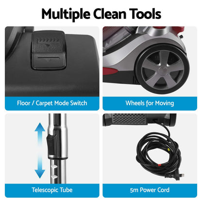 Devanti Vacuum Cleaner Bagless Canister 2000W 25kPa Powerful Suction 4L