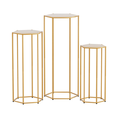 3Pcs Wedding Backdrop Pedestal Stand Gold Metal Hexagon Wedding Frame Plinth Pillars Table