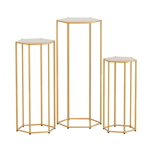 3Pcs Wedding Backdrop Pedestal Stand Gold Metal Hexagon Wedding Frame Plinth Pillars Table