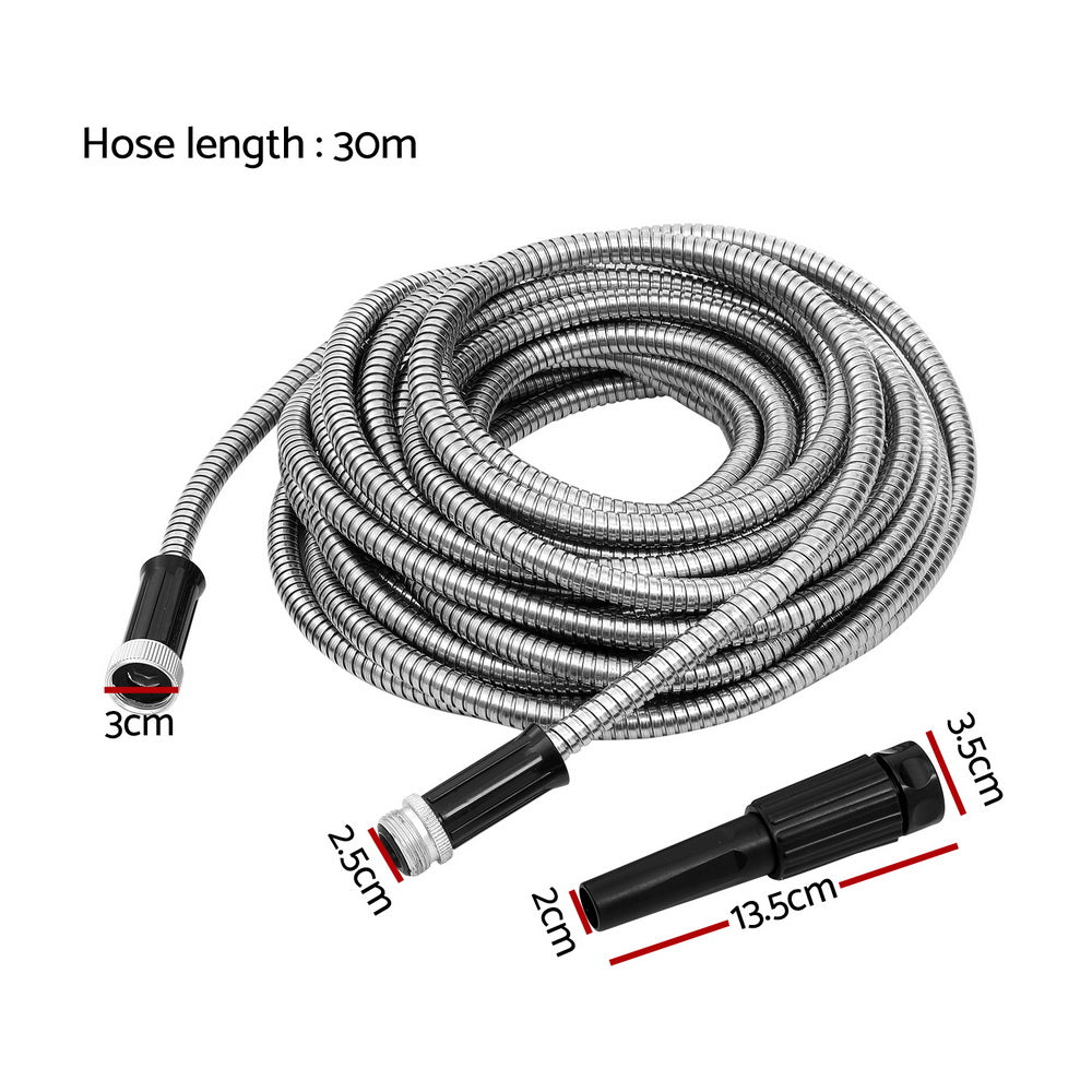 Giantz Water Hose Stainless Steel 30M with Spray Nozzle