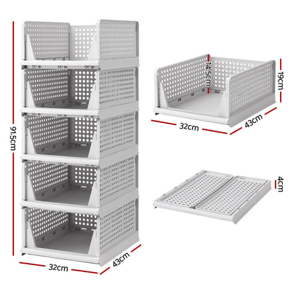 Artiss 5 Pack Stackable Plastic Storage Foldable Closet Organizers