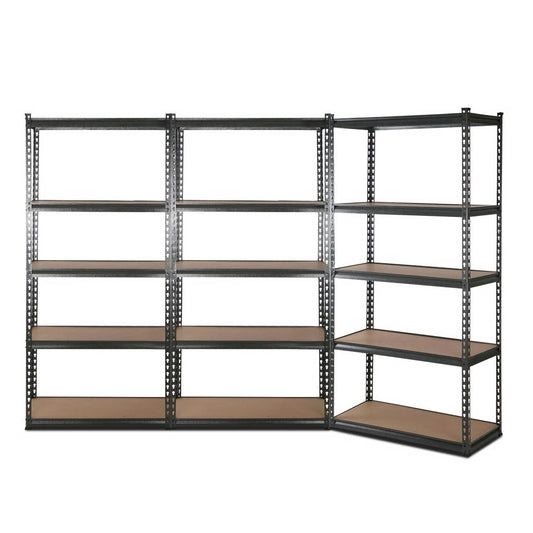 3x1.8M 5-Shelves Steel Warehouse Shelving Racking Garage Storage Rack Grey