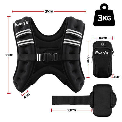 Everfit 3kg Weighted Vest Men Women, Reflective Running Vest with Armband Pouch