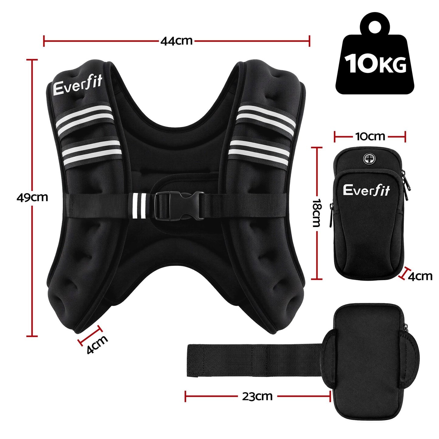 Everfit 10kg Weighted Vest Men Women, Reflective Running Vest with Armband Pouch