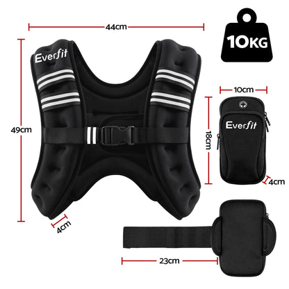 Everfit 10kg Weighted Vest Men Women, Reflective Running Vest with Armband Pouch