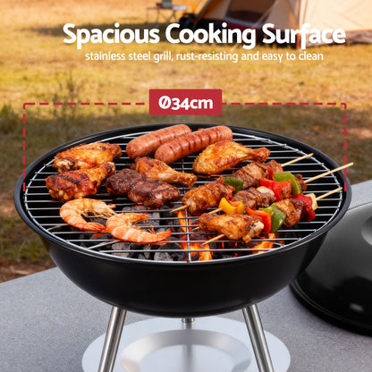 Grillz Charcoal BBQ Grill Portable with Lid for Camping Outdoor