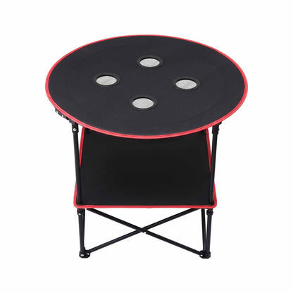 Weisshorn Folding Camping Table with 4 Cup Holders Metal Oxford 73CM Black