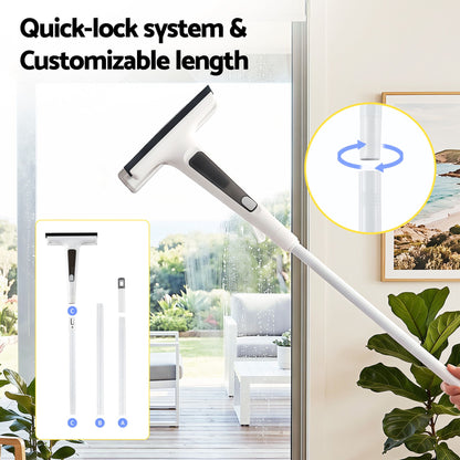 Giantz Window Cleaner Mirror Car, Spray Scrub Squeegee 136cm Extendable Long Handle with Water Tank 3 Microfiber Pads, Glass Scrubber for High Windows Home Car Mirror, White