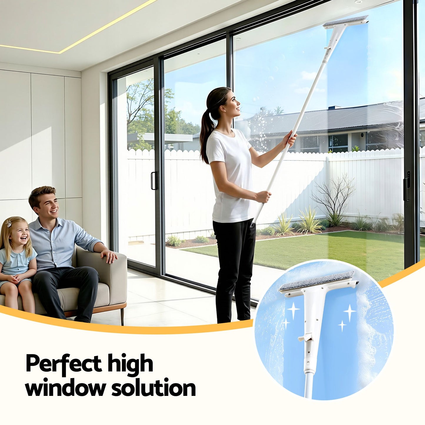 Giantz Window Cleaner Mirror Car, Spray Scrub Squeegee 136cm Extendable Long Handle with Water Tank 3 Microfiber Pads, Glass Scrubber for High Windows Home Car Mirror, White