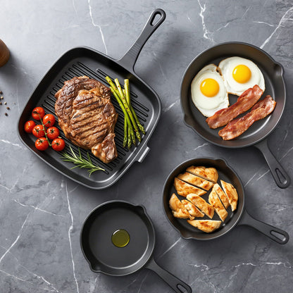 5-Star Chef Cast Iron Fry Pan Skillet Cookware Set Induction Black 14/16/20/24cm