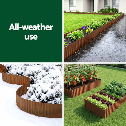 Green Fingers Garden Edging 10ft Metal Flexible Garden Border Corrugated Steel Lawn Edging Rust