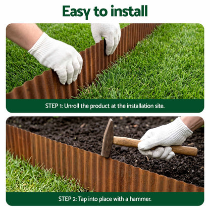 Green Fingers Garden Edging 10ft Metal Flexible Garden Border Corrugated Steel Lawn Edging Rust