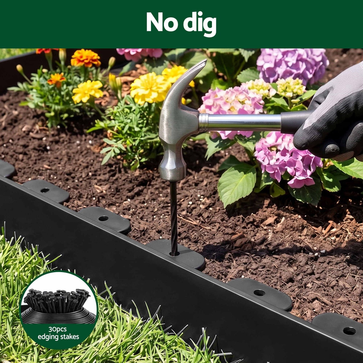 Green Fingers Garden Edging 33ft 30pcs Flexible Garden Border Plastic Lawn Edging Black