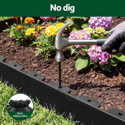 Green Fingers Garden Edging 33ft 30pcs Flexible Garden Border Plastic Lawn Edging Black