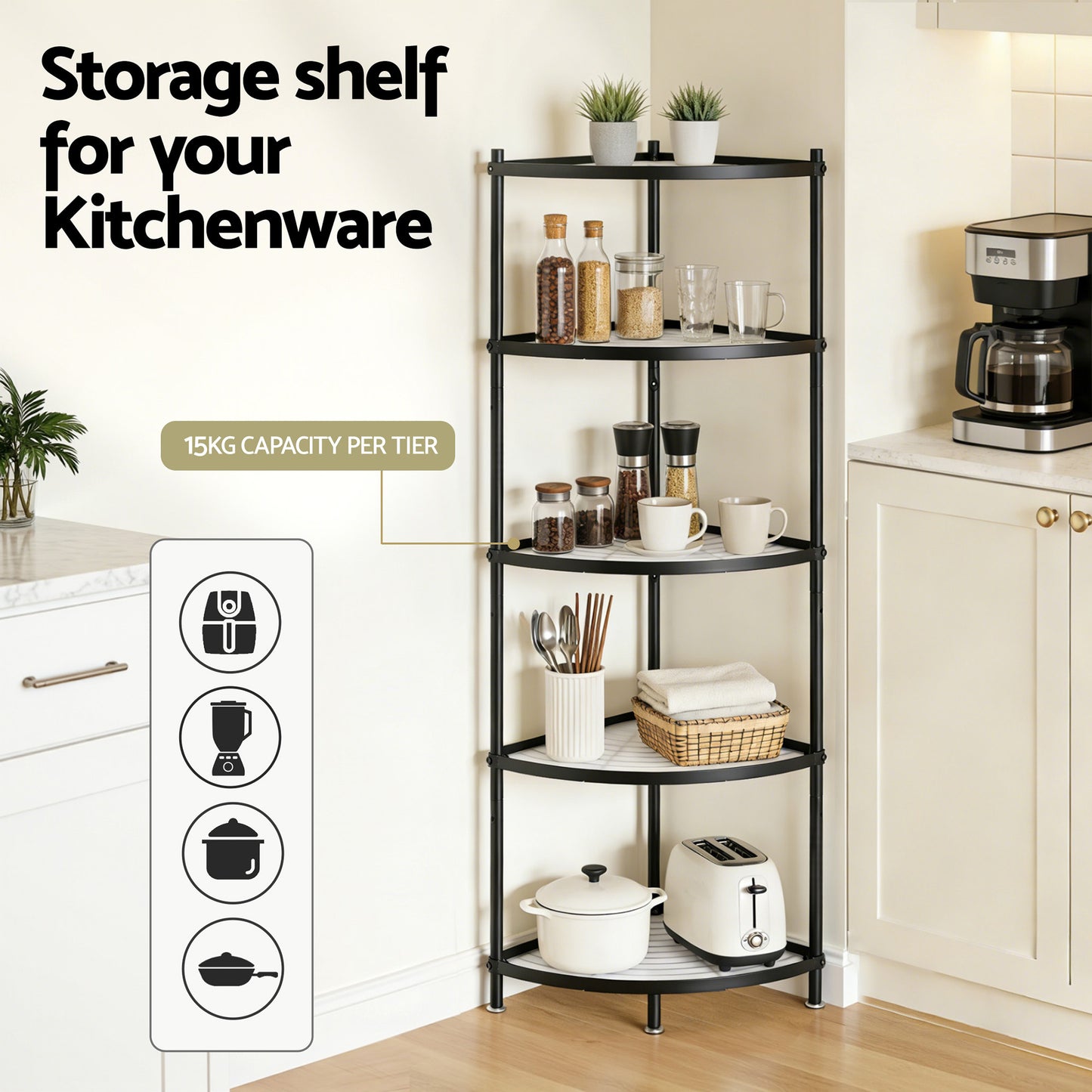 Artiss 5-Tier Kitchen Corner Shelf Rack Stand Microwave Metal Storage Shelves