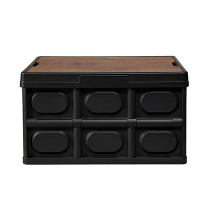 Gardeon Collapsible Outdoor Storage Box 50L Stackable Folding Camping Organizer Plywood Lid Black