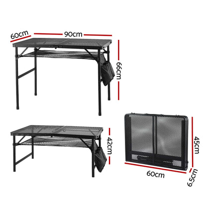 Gardeon BBQ Camp Table, 90*60*66 Portable Foldable Lightweight Grill Outdoor Metal Table 3.9kg