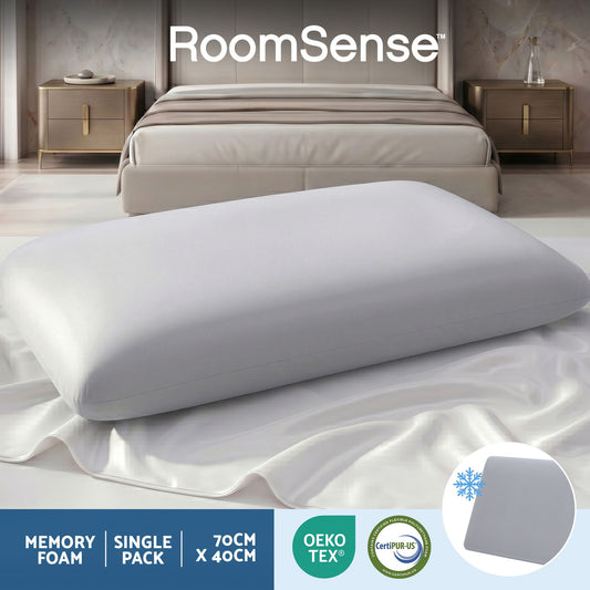 RoomSense Cooling Memory Foam Pillows for Sleeping, Anti-Clumping Solid Core Bed Pillows for Hot Sleepers, Supportive Side Sleeper Pillow, Washable Cover Queen Size 1 Pack, 70x40x10cm