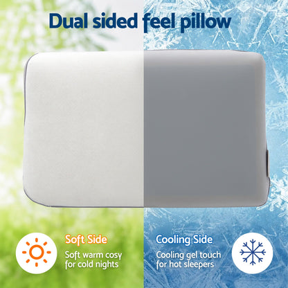 ROOMSENSE Reversible Dual-Sided Memory Foam Pillow, Ice-Cooling & Warm Fabric Sides, 55D Ultra-High Density Ergonomic Contour Pillow for Neck Pain Relief, Back & Side Sleepers