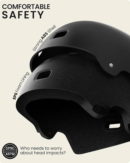 OutdoorMaster Skateboard Cycling Helmet - Two Removable Liners Ventilation Multi-Sport Scooter Roller Skate Inline Skating Rollerblading for  Adults-Black-Medium