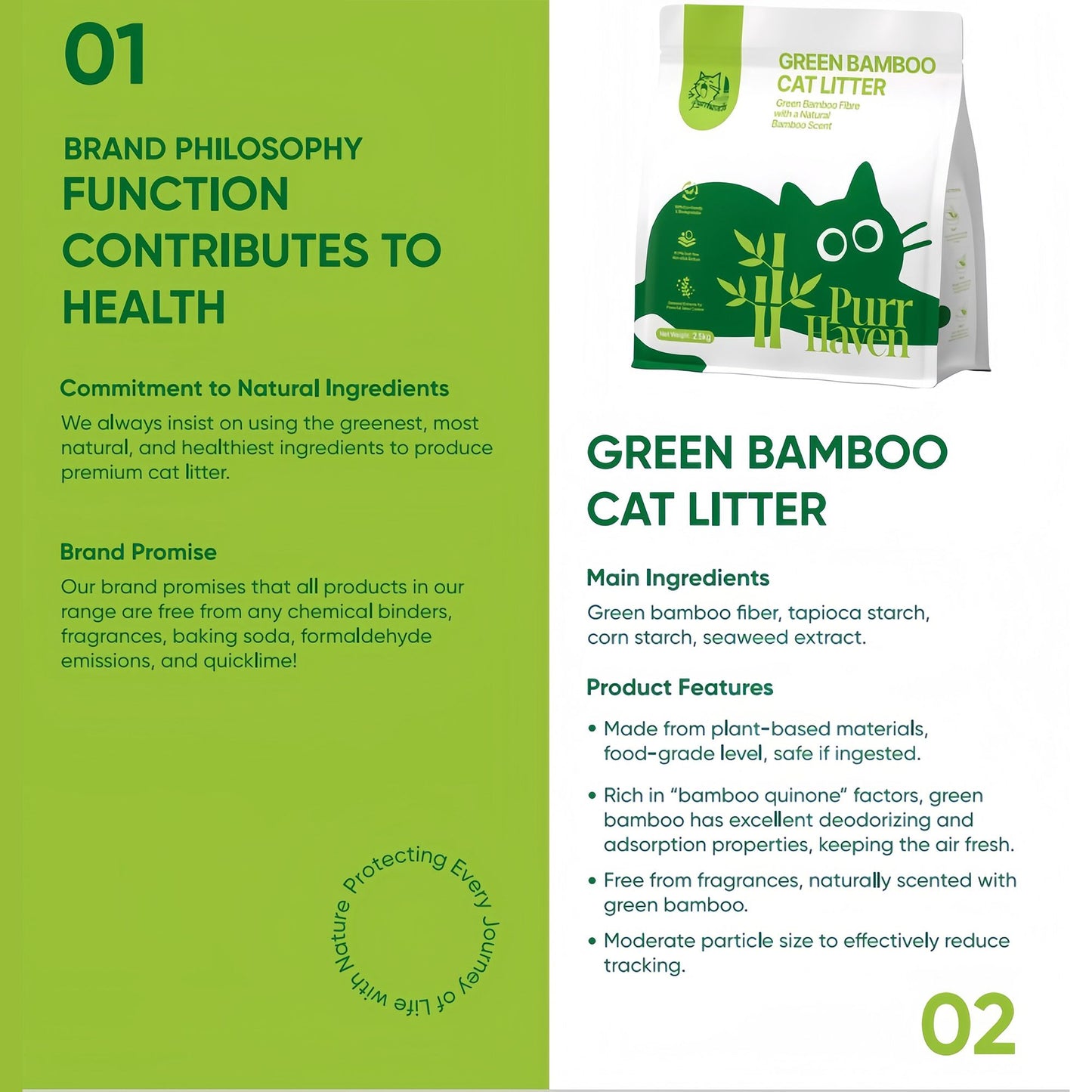 PurrHaven Bamboo Clumping Cat & Kitty Litter, 7.5kg (3 Pack),Dust Free,Natural Flusable,Easy to Clean,Odour Neutraliser,Rapid Liquid Absorption,Non-Toxic Formula