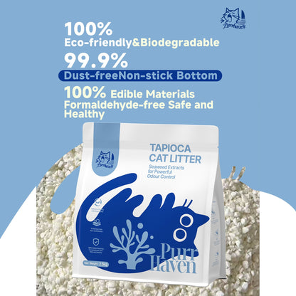 PurrHaven Tapioca Clumping Cat & Kitty Litter, 7.5kg (3 Pack),Dust Free,Multi-Cat,Easy to Clean,Odour Neutraliser,Rapid Liquid Absorption,Non-Toxic Formula
