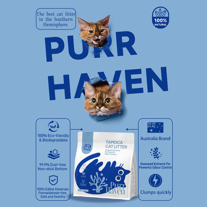 PurrHaven Tapioca Clumping Cat & Kitty Litter, 7.5kg (3 Pack),Dust Free,Multi-Cat,Easy to Clean,Odour Neutraliser,Rapid Liquid Absorption,Non-Toxic Formula