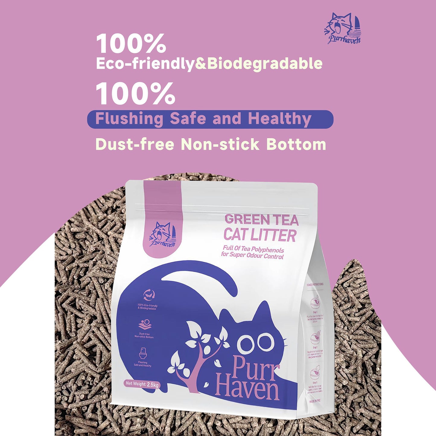 PurrHaven Tapioca Clumping Cat & Kitty Litter, 7.5kg (3 Pack),Dust Free,Easy to Clean,Odour Neutraliser,Rapid Liquid Absorption,Non-Toxic Formula