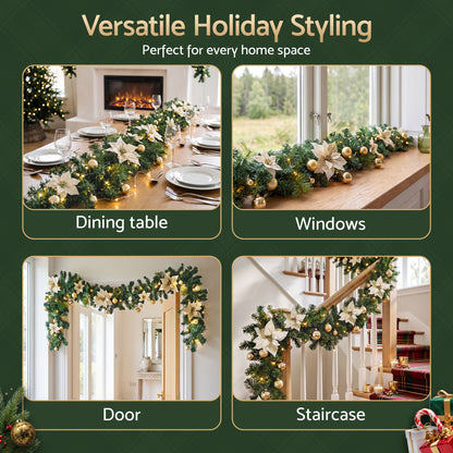 Jingle Jollys 2.7M Christmas Garland 8 Mode LEDs Timing 200 Tips Flowers Balls