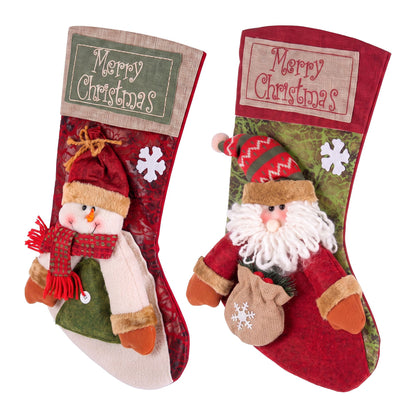 Jingle Jollys Christmas Stockings 2 Pack Large 3D Plush Santa Snowman 43.5cm Christmas Decor for Family Holiday Christmas Party Decorations