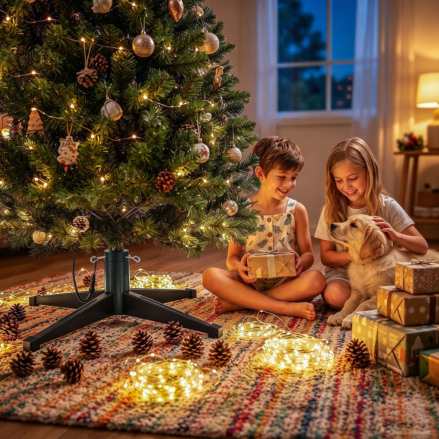 Jingle Jollys Christmas Tree Stand 360° Rotating for Xmas Tree Up to 2.7M with Remote Control