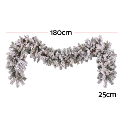 Jingle Jollys 1.8M Christmas Garland 8 Mode LED Snow Frosted Tips Auto Timing