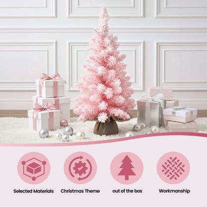 Jingle Jollys 60cm Flocked Pink Christmas Tree Mini Tabletop Xmas Tree