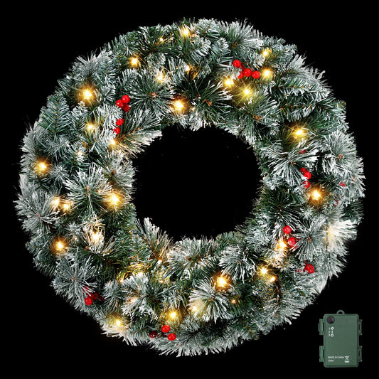 Jingle Jollys 60cm Christmas Wreath LED Lights Snowy Berries Garland Party Decor