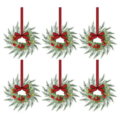 Jingle Jollys 6x Christmas Wreath Garland 26cm Pre-lit Wreaths Red Berries Bow