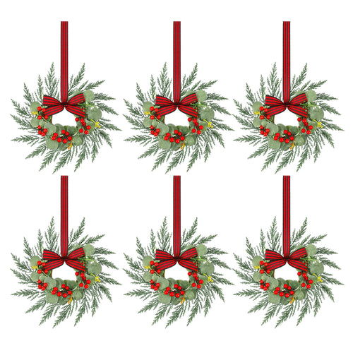 Jingle Jollys 6x Christmas Wreath Garland 26cm Pre-lit Wreaths Red Berries Bow